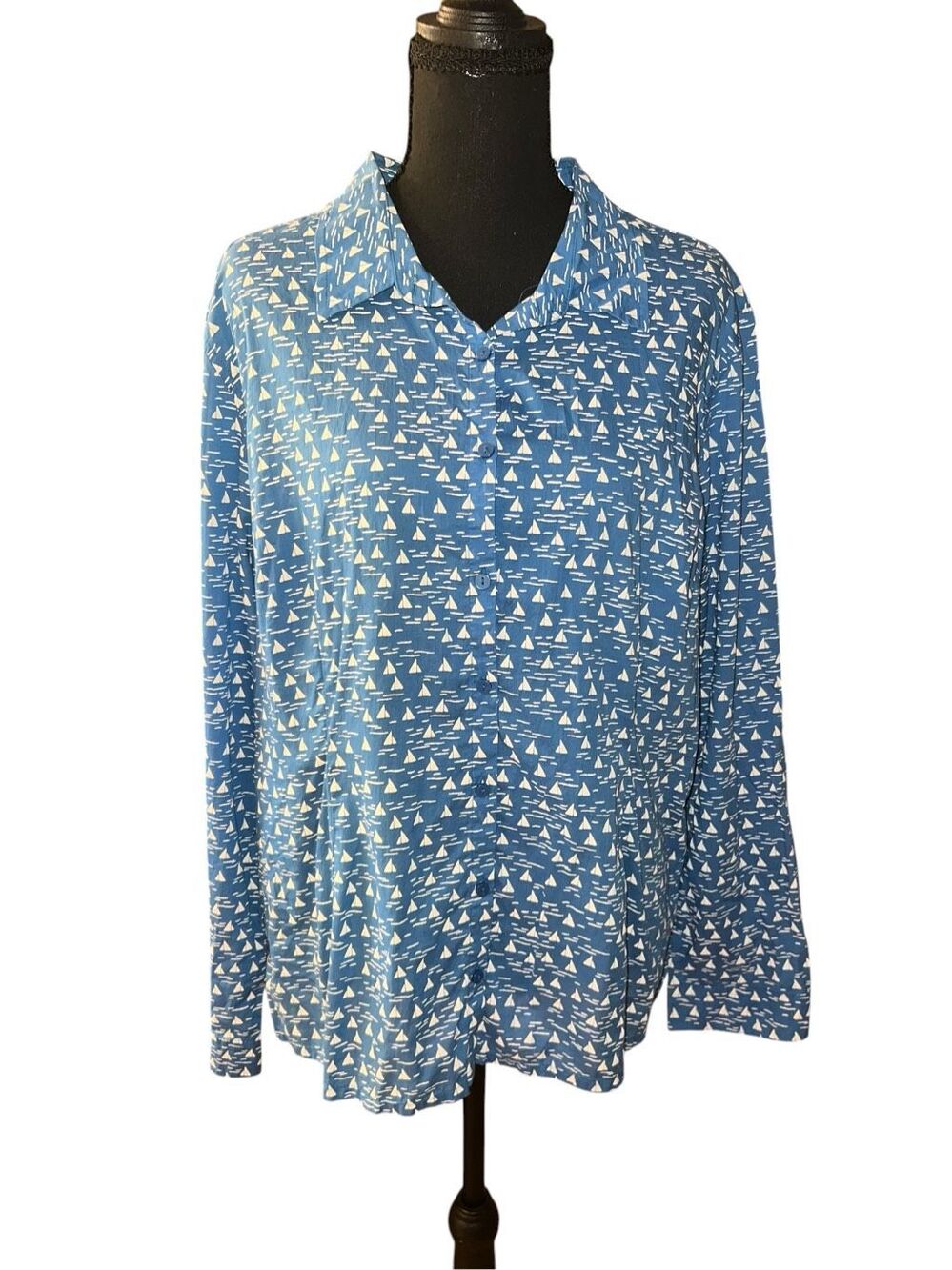 Seasalt organic cotton The Larissa Blue Sailboat Button-Up Shirt 12 nautical